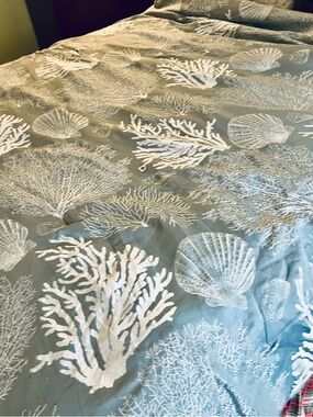 Coastal Coral & Shell Printed Duvet Cover in Seafoam